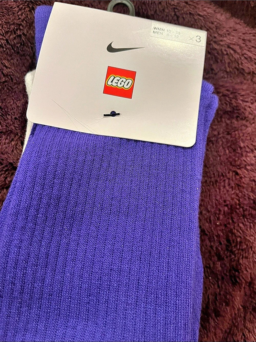 Nike LEGO Crew Socks 3 pack purple white black Men 8-12